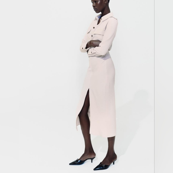 ZARA DRAPED WAIST MIDI DRESS - Picture 2 of 11